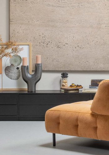 WOOOD EXCLUSIVE Finca TV-skab, rund, venstre, m. 2 push to open skuffer og 1 hylde - sort fyrretr