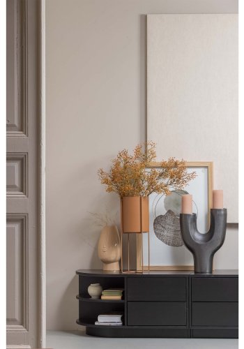 WOOOD EXCLUSIVE Finca TV-skab, rund, venstre, m. 2 push to open skuffer og 1 hylde - sort fyrretr