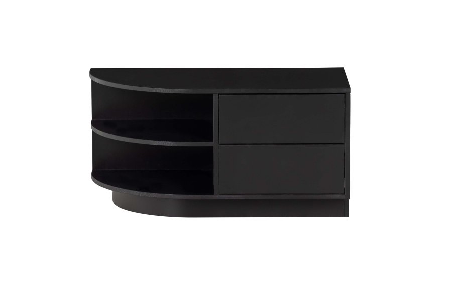 WOOOD EXCLUSIVE Finca TV-skab, rund, venstre, m. 2 push to open skuffer og 1 hylde - sort fyrretr