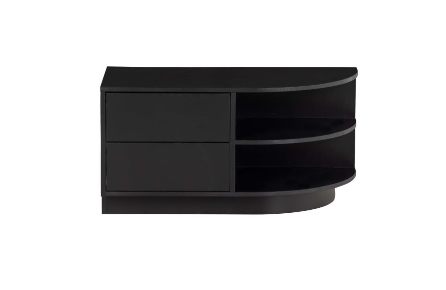 WOOOD EXCLUSIVE Finca TV-skab, rund, hjre, m. 2 push to open skuffer og 1 hylde - sort fyrretr