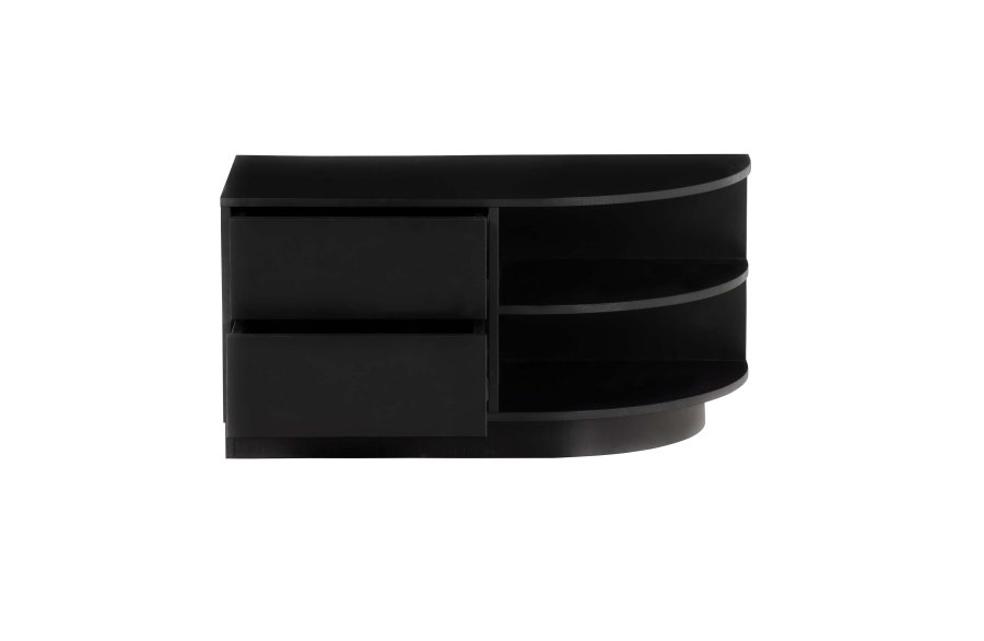 WOOOD EXCLUSIVE Finca TV-skab, rund, hjre, m. 2 push to open skuffer og 1 hylde - sort fyrretr