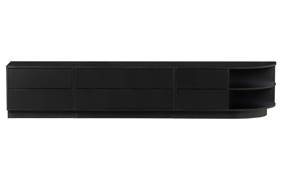 WOOOD EXCLUSIVE Finca TV-skab, rund, hjre, m. 2 push to open skuffer og 1 hylde - sort fyrretr