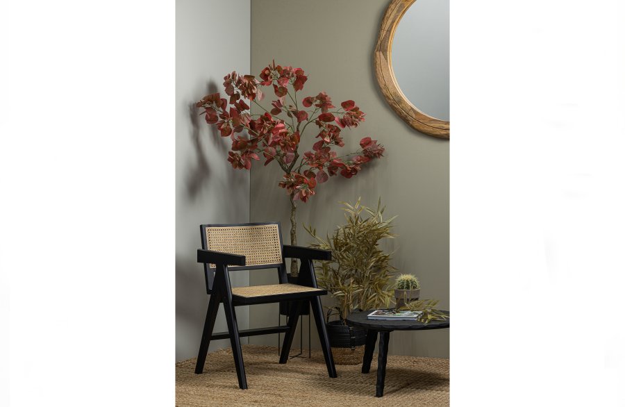 WOOOD EXCLUSIVE Gunn spisebordsstol, m. armln - natur rattan og sort fyrretr