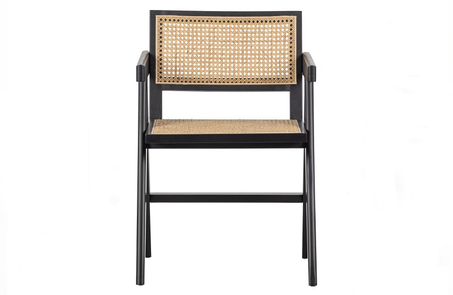 WOOOD EXCLUSIVE Gunn spisebordsstol, m. armln - natur rattan og sort fyrretr