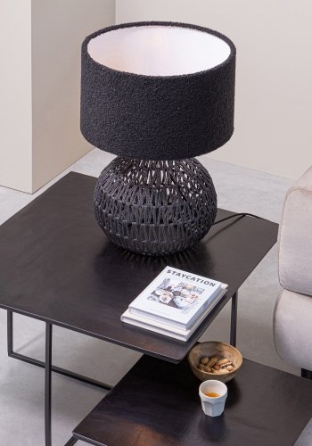 WOOOD EXCLUSIVE Macy lampefod, rund - sort rattanpapir og stltrd