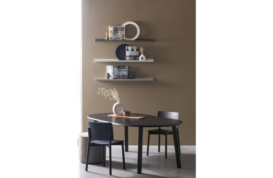 WOOOD EXCLUSIVE Lange Jan spisebord, m. 2 tillgsplader - sort blacknight egetr (120)