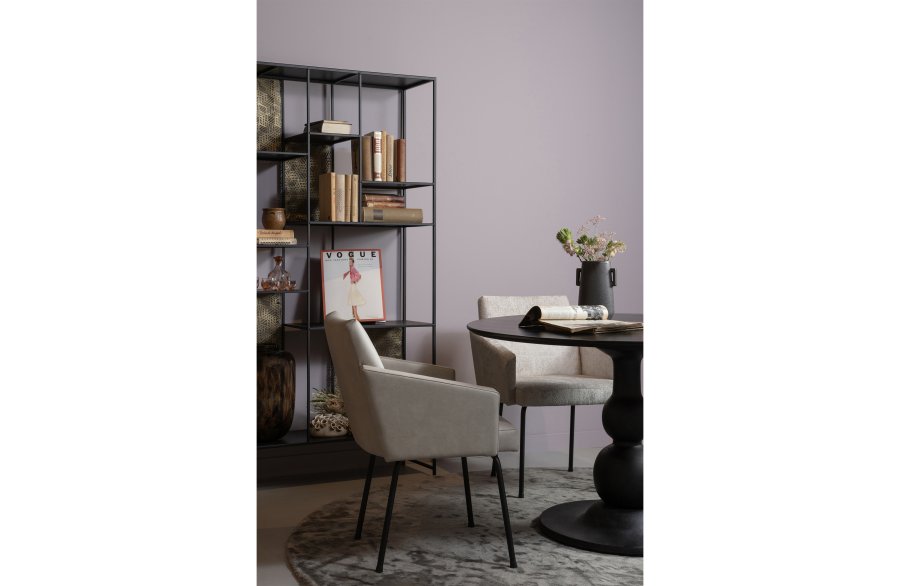 BEPUREHOME Monter spisebordsstol, m. armln - natur polyester og sort metal