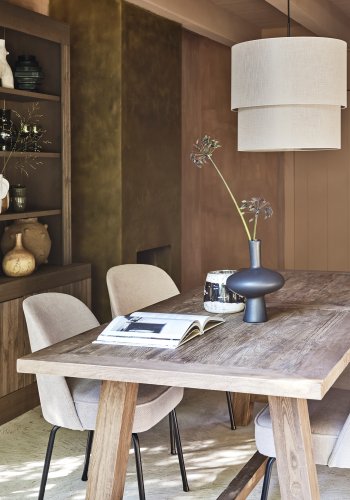 BEPUREHOME Vogue spisebordsstol - sand polyester/viskose stof og sort metal