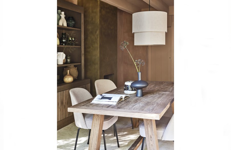 BEPUREHOME Vogue spisebordsstol - sand polyester/viskose stof og sort metal