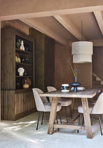 BEPUREHOME Vogue spisebordsstol - sand polyester/viskose stof og sort metal