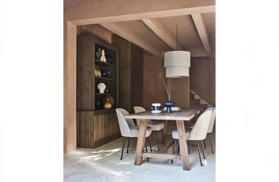 BEPUREHOME Vogue spisebordsstol - sand polyester/viskose stof og sort metal