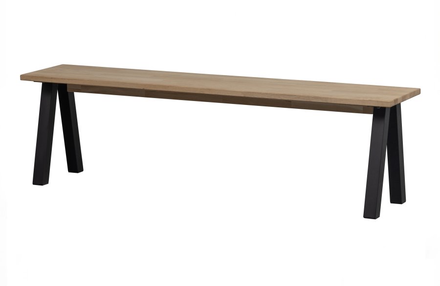 WOOOD Tablo spisebordsbnk, rektangulr - natur egetr og Utrecht ben i metal (160x35)