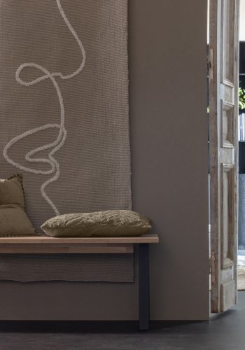 WOOOD Tablo spisebordsbnk, rektangulr - natur egetr og Utrecht ben i metal (160x35)