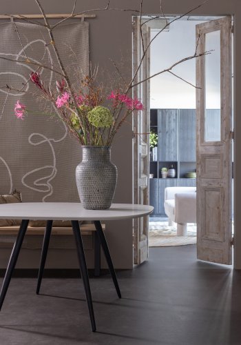 WOOOD Tablo spisebordsbnk, rektangulr - natur egetr og Utrecht ben i metal (160x35)