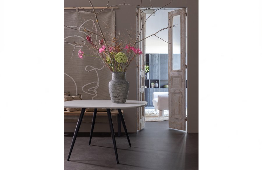 WOOOD Tablo spisebordsbnk, rektangulr - natur egetr og Utrecht ben i metal (160x35)