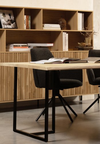 WOOOD EXCLUSIVE New Gravure skab, m. 4 push to open lger og hylder - natur egefinér og sort metal