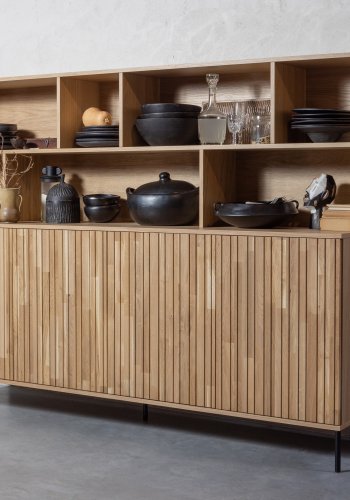 WOOOD EXCLUSIVE New Gravure skab, m. 4 push to open lger og hylder - natur egefinér og sort metal