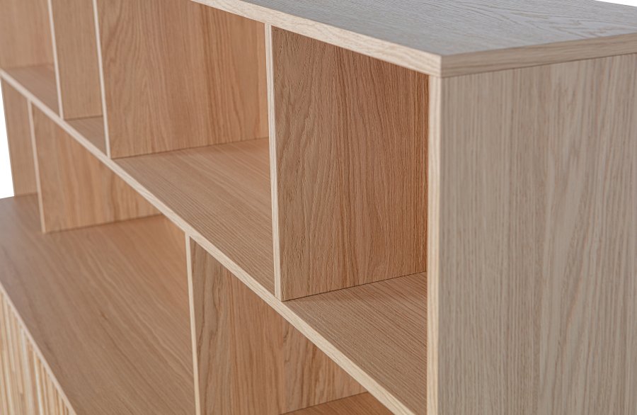 WOOOD EXCLUSIVE New Gravure skab, m. 4 push to open lger og hylder - natur egefinér og sort metal