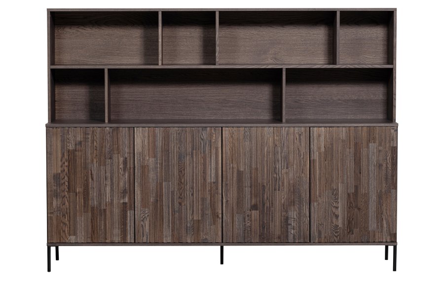 WOOOD EXCLUSIVE New Gravure skab, m. 4 push to open lger og hylder - espresso askefinér/sort metal