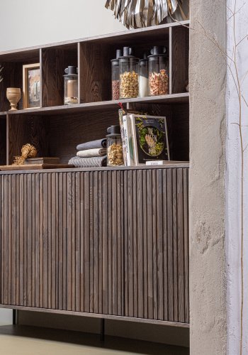 WOOOD EXCLUSIVE New Gravure skab, m. 4 push to open lger og hylder - espresso askefinér/sort metal