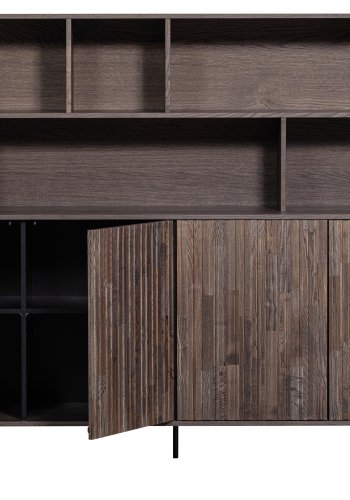 WOOOD EXCLUSIVE New Gravure skab, m. 4 push to open lger og hylder - espresso askefinér/sort metal