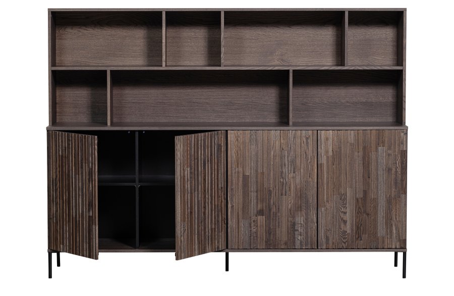 WOOOD EXCLUSIVE New Gravure skab, m. 4 push to open lger og hylder - espresso askefinér/sort metal