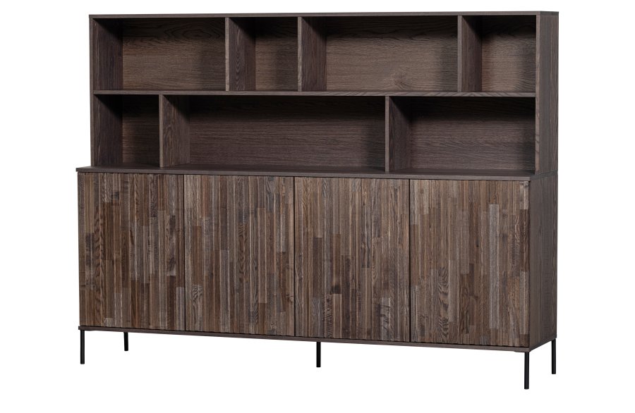 WOOOD EXCLUSIVE New Gravure skab, m. 4 push to open lger og hylder - espresso askefinér/sort metal