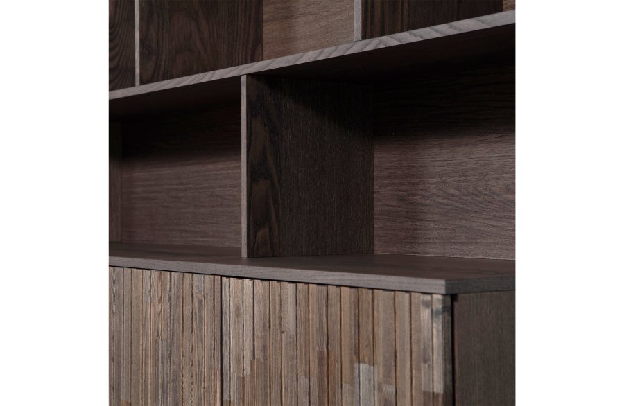 WOOOD EXCLUSIVE New Gravure skab, m. 4 push to open lger og hylder - espresso askefinér/sort metal