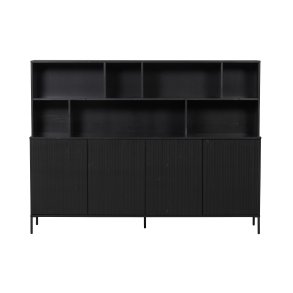 WOOOD EXCLUSIVE New Gravure skab, m. 4 push to open lger og hylder - sort fyrretr og sort metal