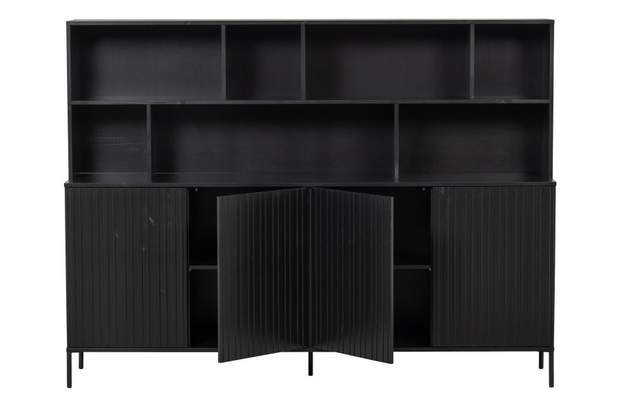 WOOOD EXCLUSIVE New Gravure skab, m. 4 push to open lger og hylder - sort fyrretr og sort metal