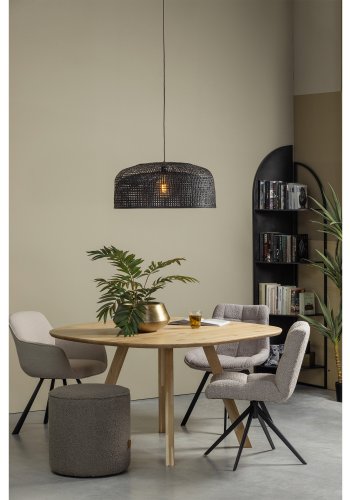 WOOOD EXCLUSIVE Vinny spisebordsstol, drejelig - sand bouclé polyester og sort metal