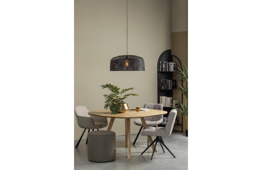 WOOOD EXCLUSIVE Vinny spisebordsstol, drejelig - sand bouclé polyester og sort metal