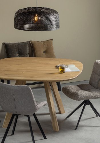 WOOOD EXCLUSIVE Vinny spisebordsstol, drejelig - sand bouclé polyester og sort metal