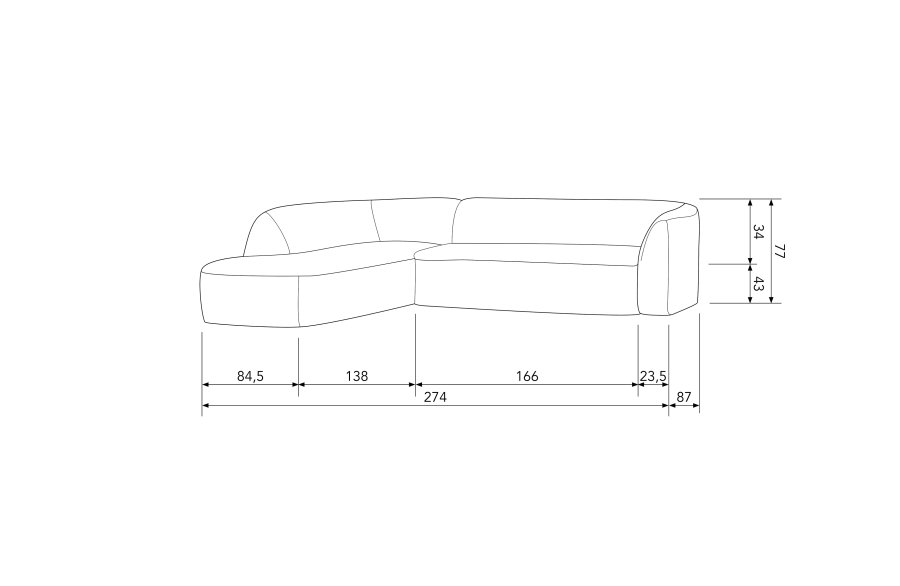BEPUREHOME Sloping hjrnesofa, venstre - natur melange chenille polyester