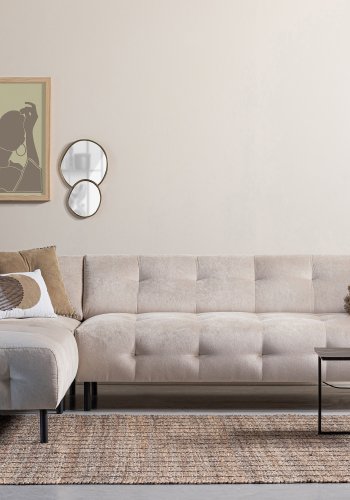 WOOOD EXCLUSIVE Lloyd hjrnesofa, venstre - havsalt vasket fljl og sort metal