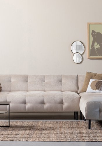 WOOOD EXCLUSIVE Lloyd hjrnesofa, hjre - havsalt vasket fljl og sort metal