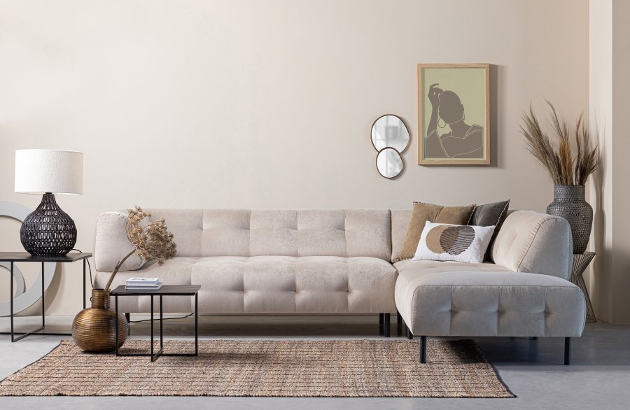 WOOOD EXCLUSIVE Lloyd hjrnesofa, hjre - havsalt vasket fljl og sort metal