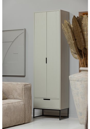 WOOOD Silas garderobeskab, 2 lger, 3 hylder, 1 skuffe - dust (gr/sand) brstet fyrretr og metal