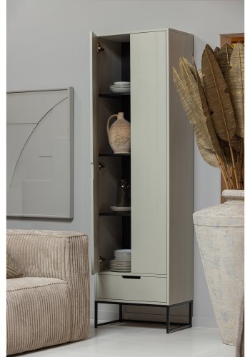 WOOOD Silas garderobeskab, 2 lger, 3 hylder, 1 skuffe - dust (gr/sand) brstet fyrretr og metal