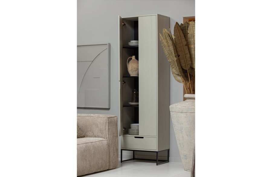 WOOOD Silas garderobeskab, 2 lger, 3 hylder, 1 skuffe - dust (gr/sand) brstet fyrretr og metal