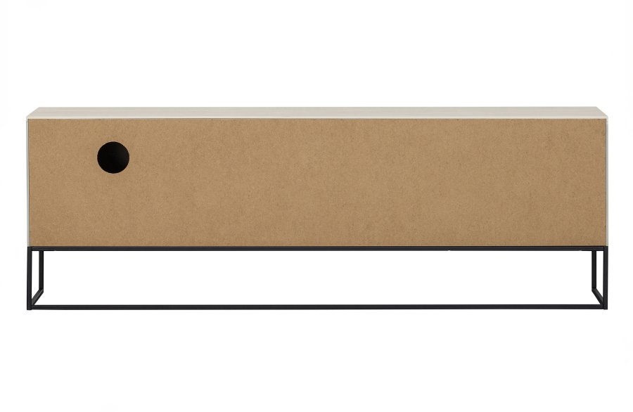 WOOOD Silas TV-bord, m. 1 lge, 1 hylde, 2 skuffer - dust (gr/sand) brstet fyrretr og sort metal