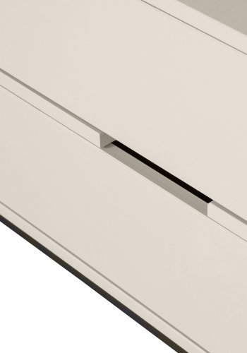 WOOOD Silas TV-bord, m. 1 lge, 1 hylde, 2 skuffer - dust (gr/sand) brstet fyrretr og sort metal