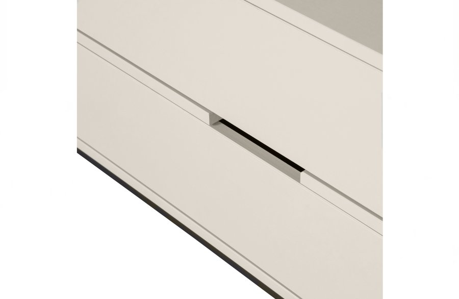 WOOOD Silas TV-bord, m. 1 lge, 1 hylde, 2 skuffer - dust (gr/sand) brstet fyrretr og sort metal