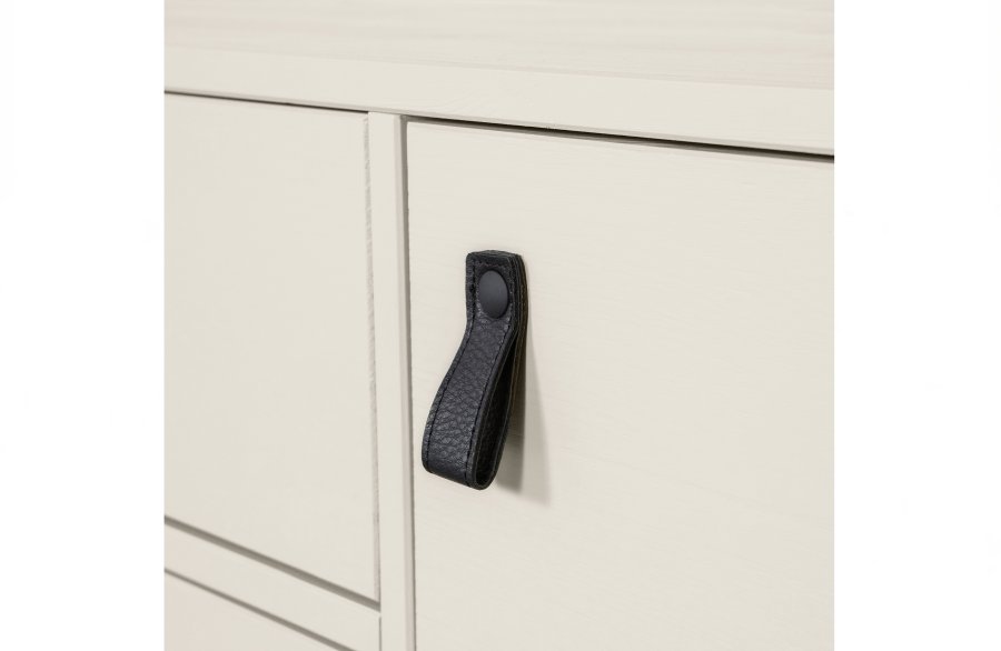 WOOOD Silas TV-bord, m. 1 lge, 1 hylde, 2 skuffer - dust (gr/sand) brstet fyrretr og sort metal