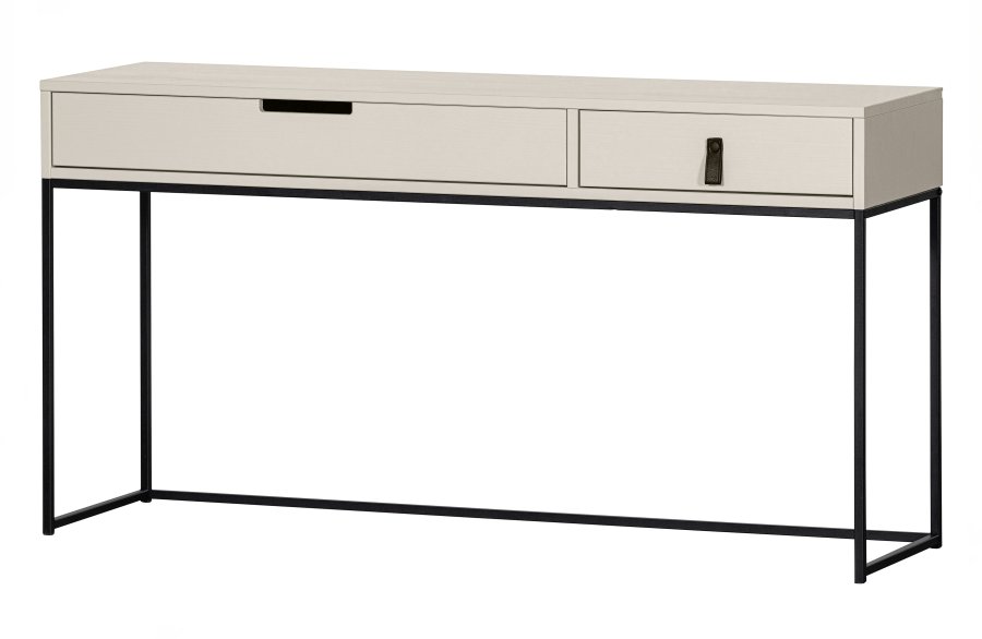 WOOOD Silas sidebord, m. 2 skuffer - dust (gr/sand) brstet fyrretr og sort metal (140x40)