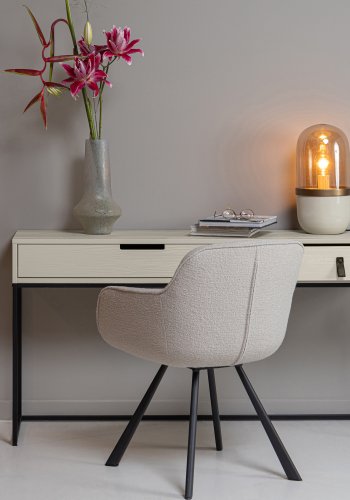 WOOOD Silas sidebord, m. 2 skuffer - dust (gr/sand) brstet fyrretr og sort metal (140x40)