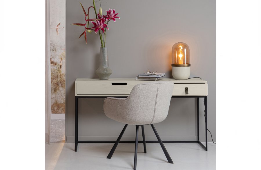 WOOOD Silas sidebord, m. 2 skuffer - dust (gr/sand) brstet fyrretr og sort metal (140x40)