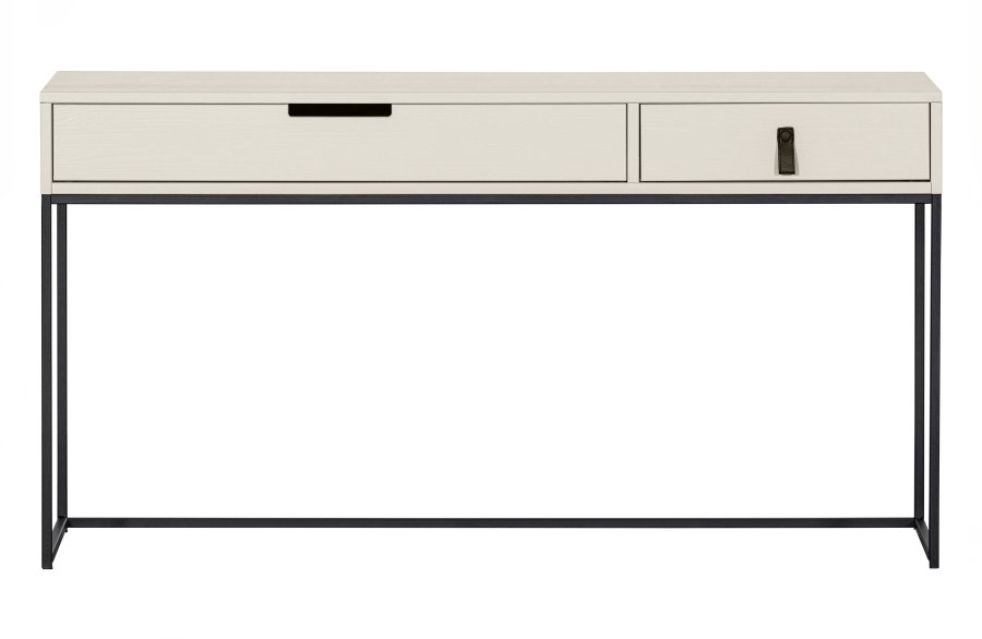 WOOOD Silas sidebord, m. 2 skuffer - dust (gr/sand) brstet fyrretr og sort metal (140x40)