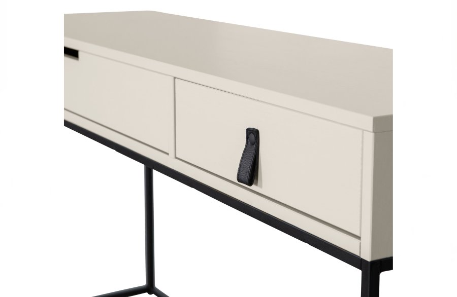 WOOOD Silas sidebord, m. 2 skuffer - dust (gr/sand) brstet fyrretr og sort metal (140x40)