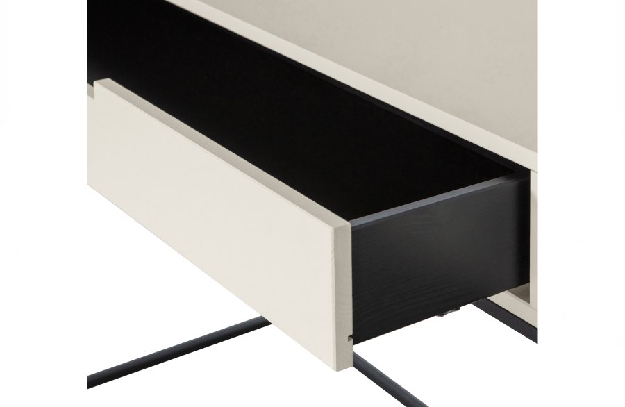 WOOOD Silas sidebord, m. 2 skuffer - dust (gr/sand) brstet fyrretr og sort metal (140x40)